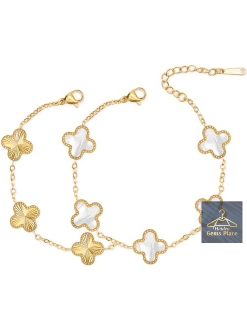 18K Gold Plated Stainless Steel Four Leaf Clover Link Bracelet
